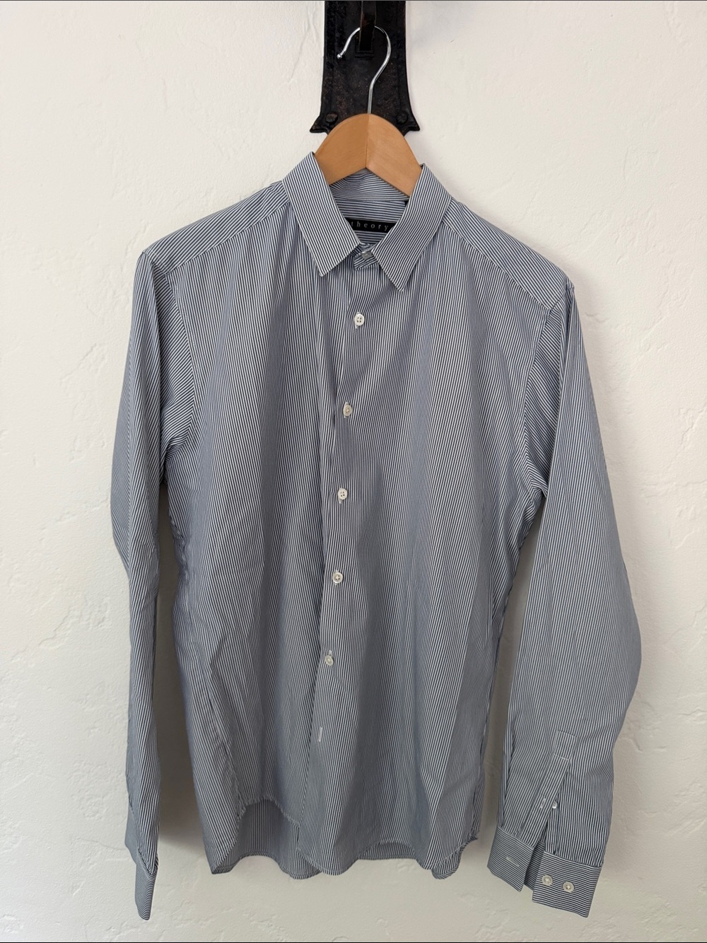 Theory Men's Long-Sleeve Button-Up Shirt in Blue Stripe